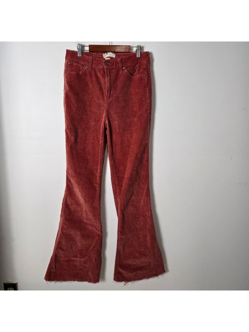 Altar'd State Size 29 Corduroy Flare Leg Bossa Nova Red Pants Raw Hem